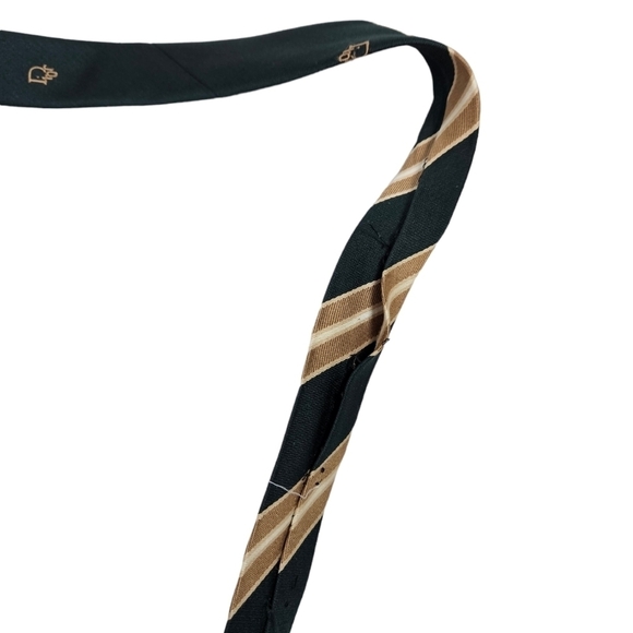 Vintage Christian Dior Dark Green & Gold Split Stripe Neck Tie Men's - Picture 7 of 10